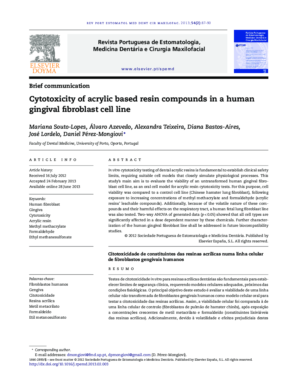 Cytotoxicity of acrylic based resin compounds in a human gingival fibroblast cell line