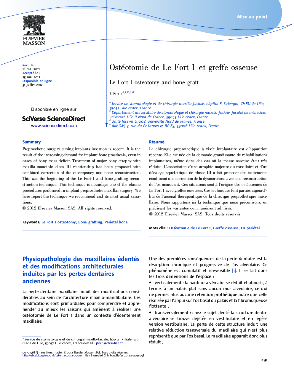Ostéotomie de Le Fort 1Â et greffe osseuse
