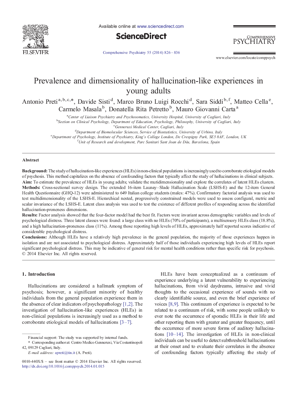 Prevalence and dimensionality of hallucination-like experiences in young adults 