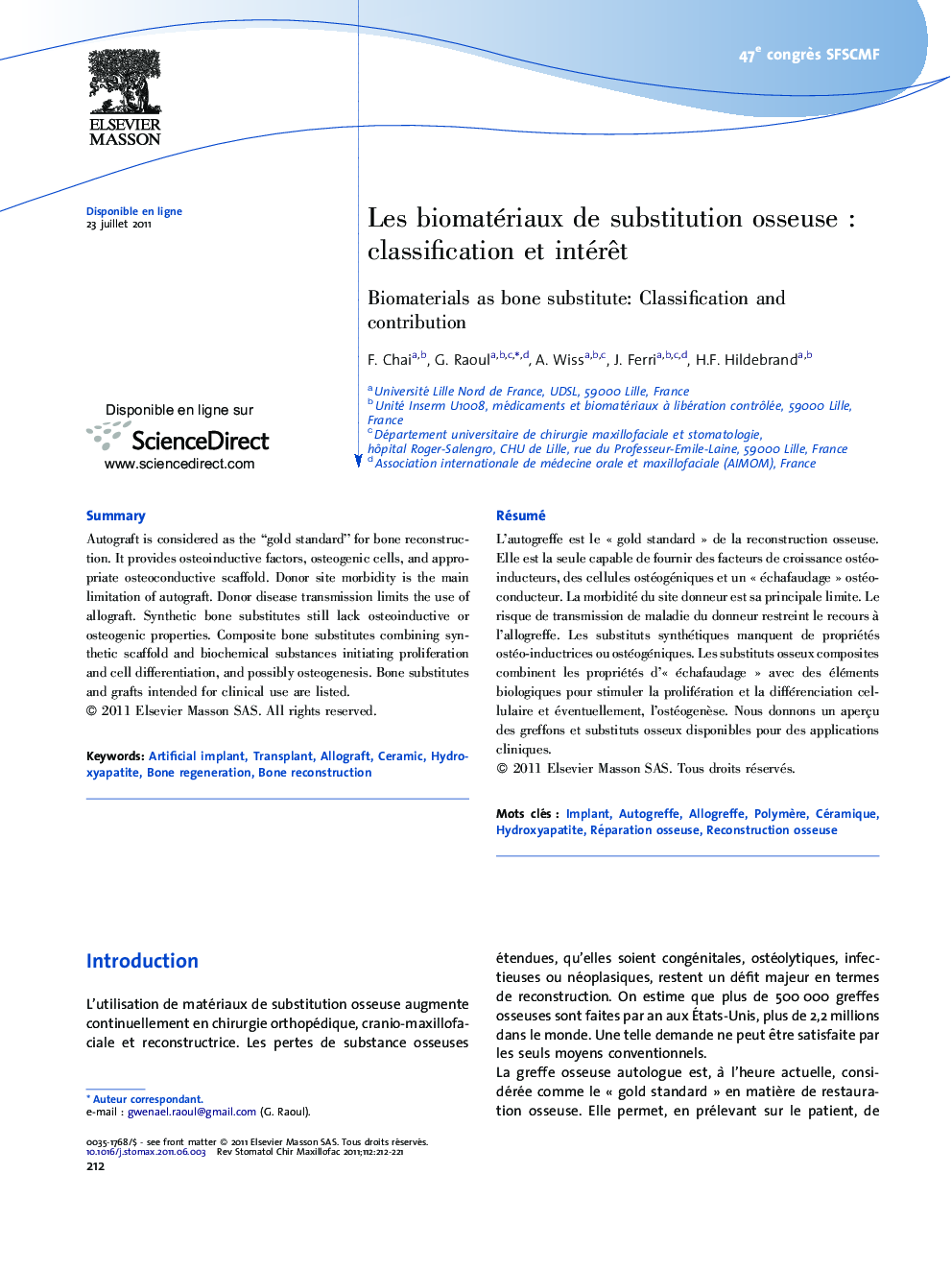 Les biomatériaux de substitution osseuseÂ : classification et intérÃªt