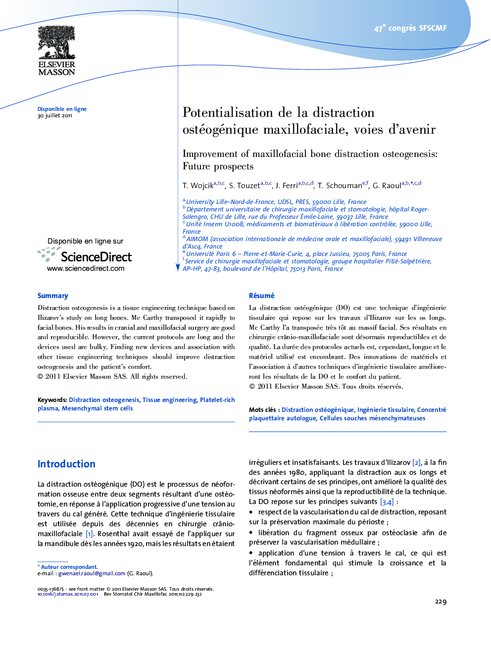 Potentialisation de la distraction ostéogénique maxillofaciale, voies d'avenir