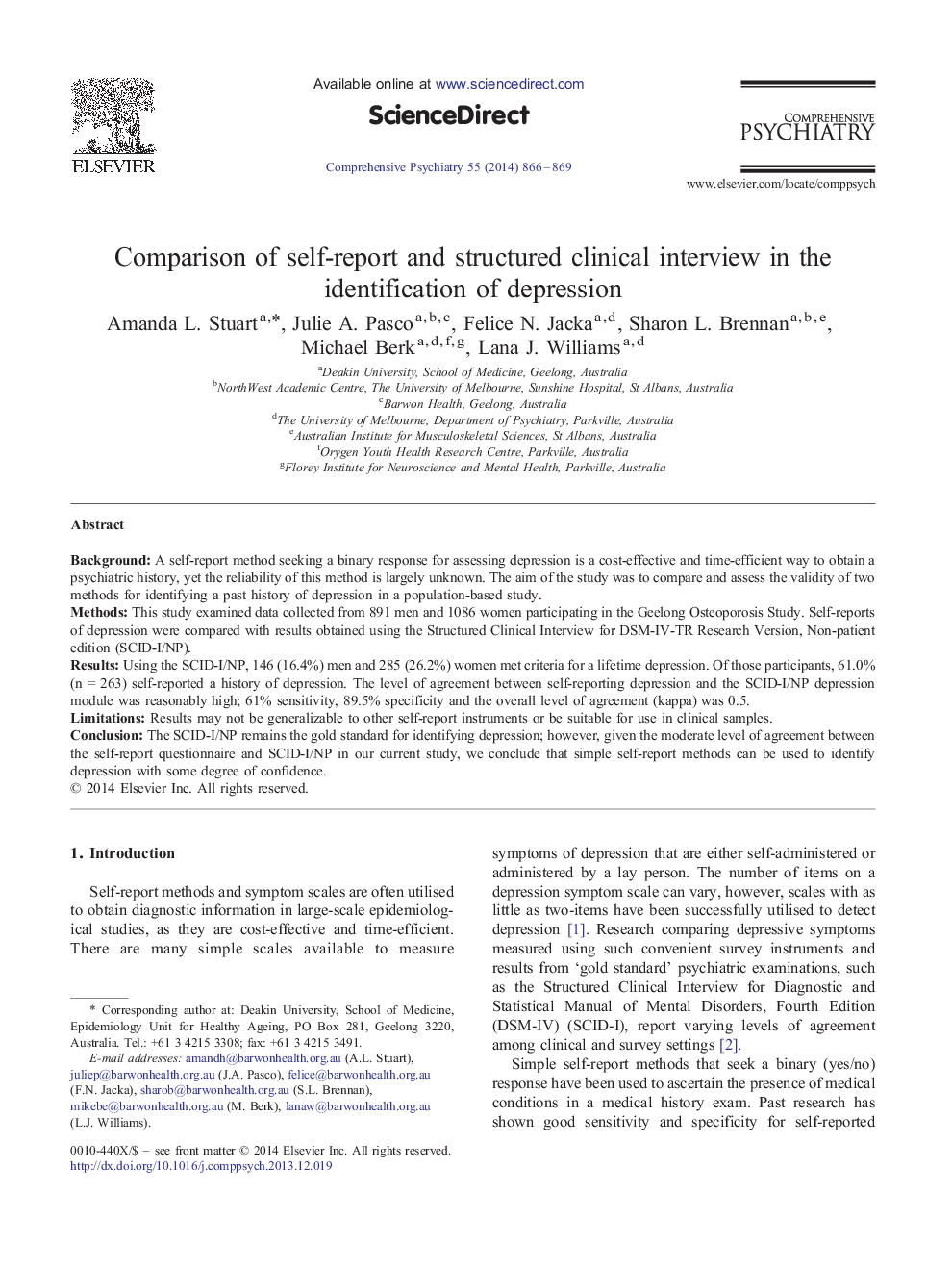 Comparison of self-report and structured clinical interview in the identification of depression