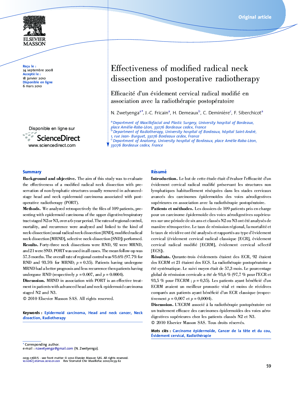 Effectiveness of modified radical neck dissection and postoperative radiotherapy