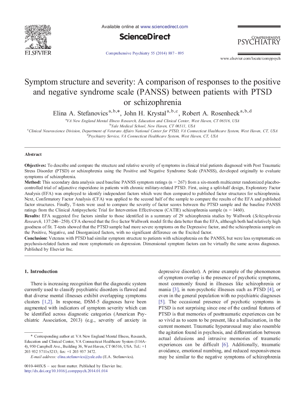 Symptom structure and severity: A comparison of responses to the positive and negative syndrome scale (PANSS) between patients with PTSD or schizophrenia