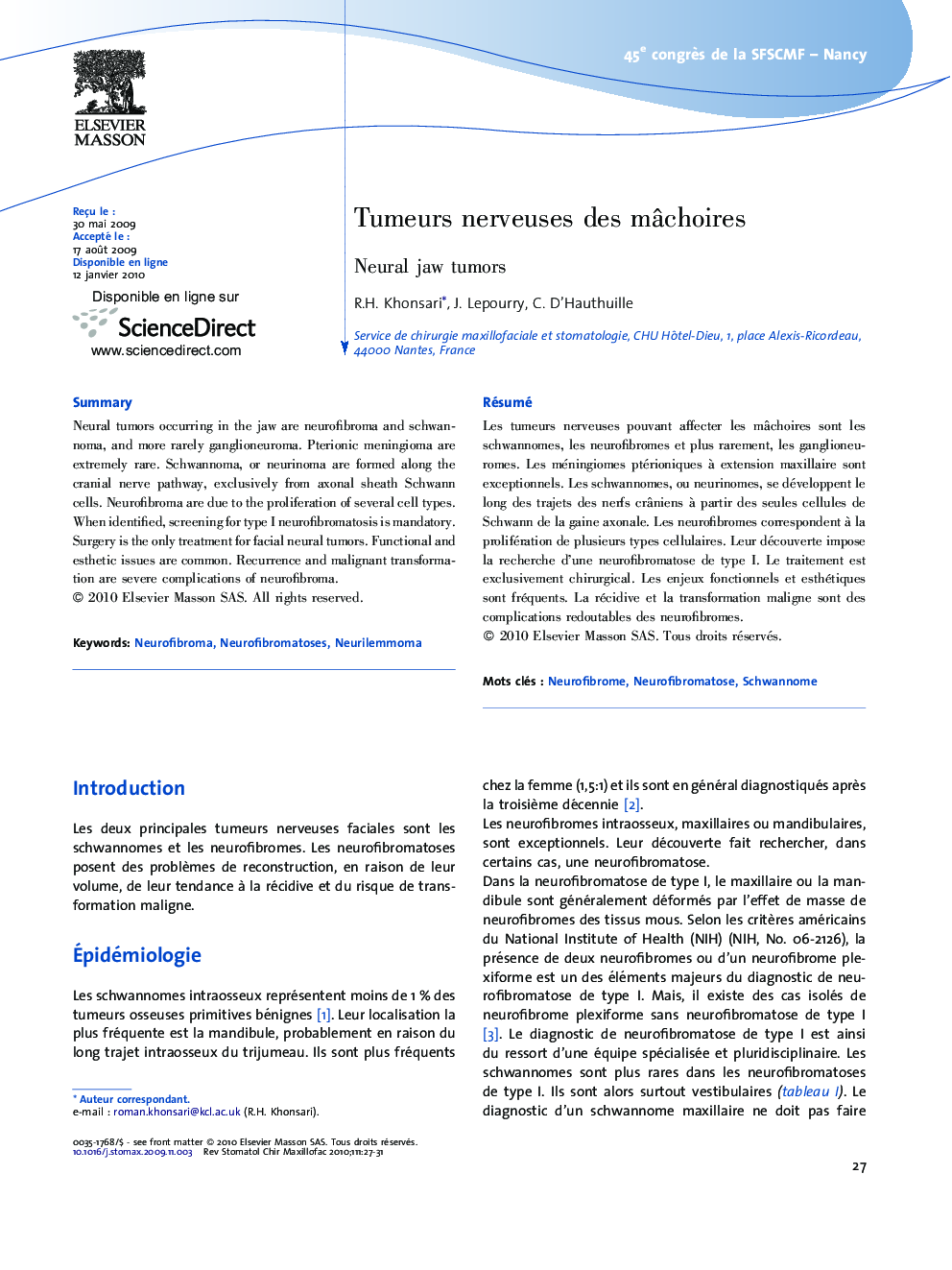 Tumeurs nerveuses des mÃ¢choires