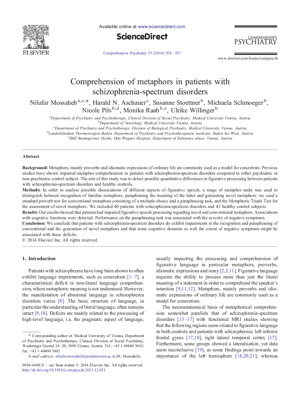 Comprehension of metaphors in patients with schizophrenia-spectrum disorders
