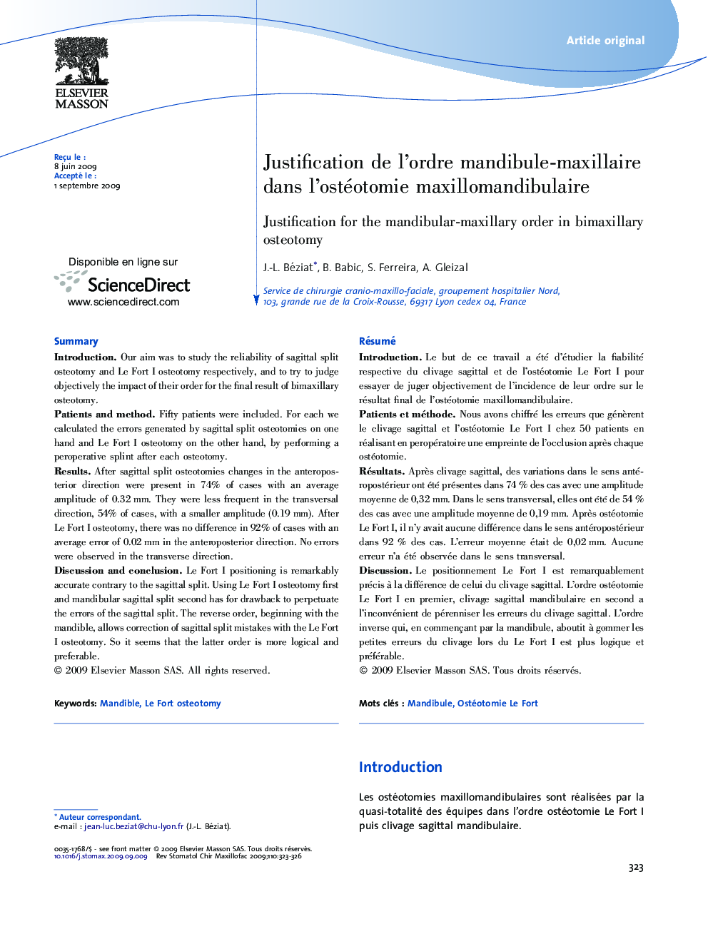 Justification de l'ordre mandibule-maxillaire dans l'ostéotomie maxillomandibulaire