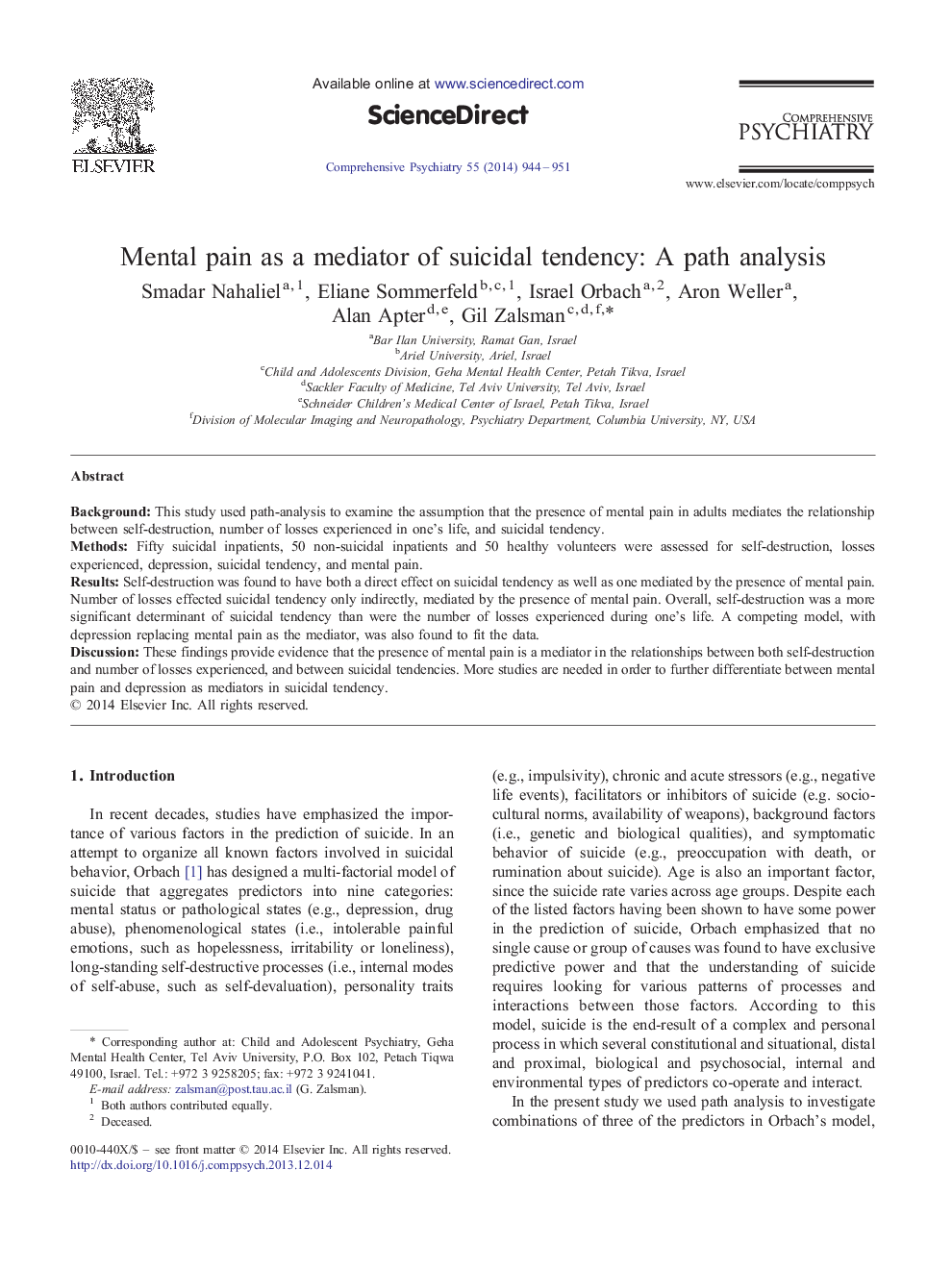 Mental pain as a mediator of suicidal tendency: A path analysis
