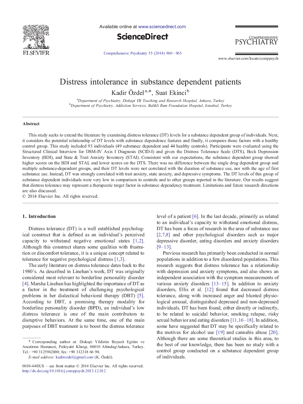 Distress intolerance in substance dependent patients