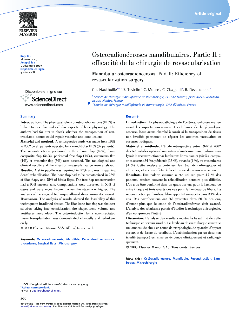 Osteoradionécroses mandibulaires