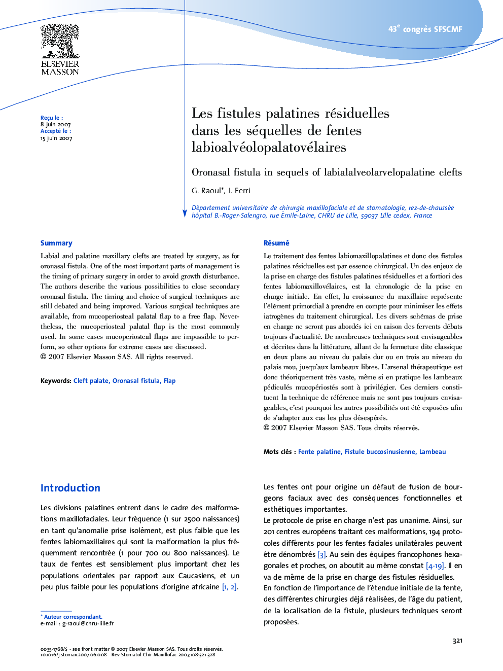 Les fistules palatines résiduelles dansÂ lesÂ séquelles deÂ fentes labioalvéolopalatovélaires