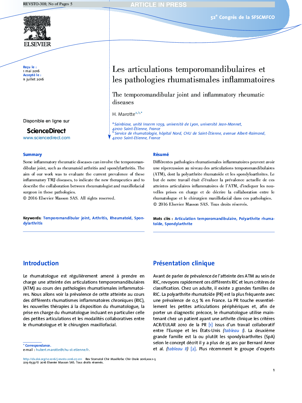 Les articulations temporomandibulaires et les pathologies rhumatismales inflammatoires