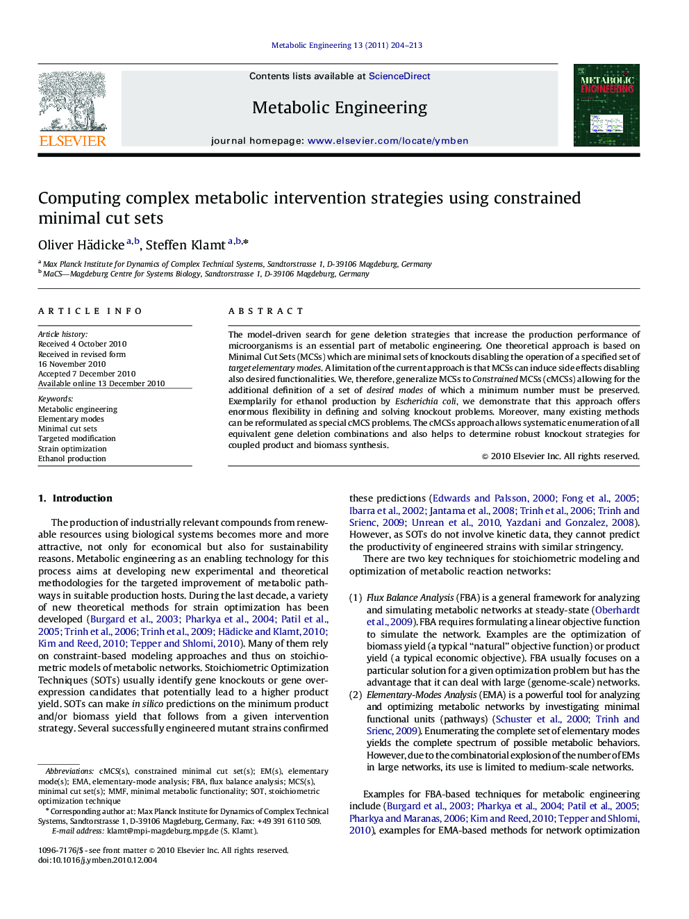 Computing complex metabolic intervention strategies using constrained minimal cut sets