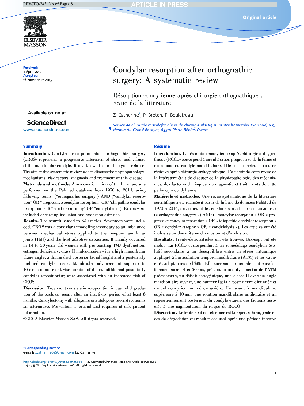 Condylar resorption after orthognathic surgery: A systematic review