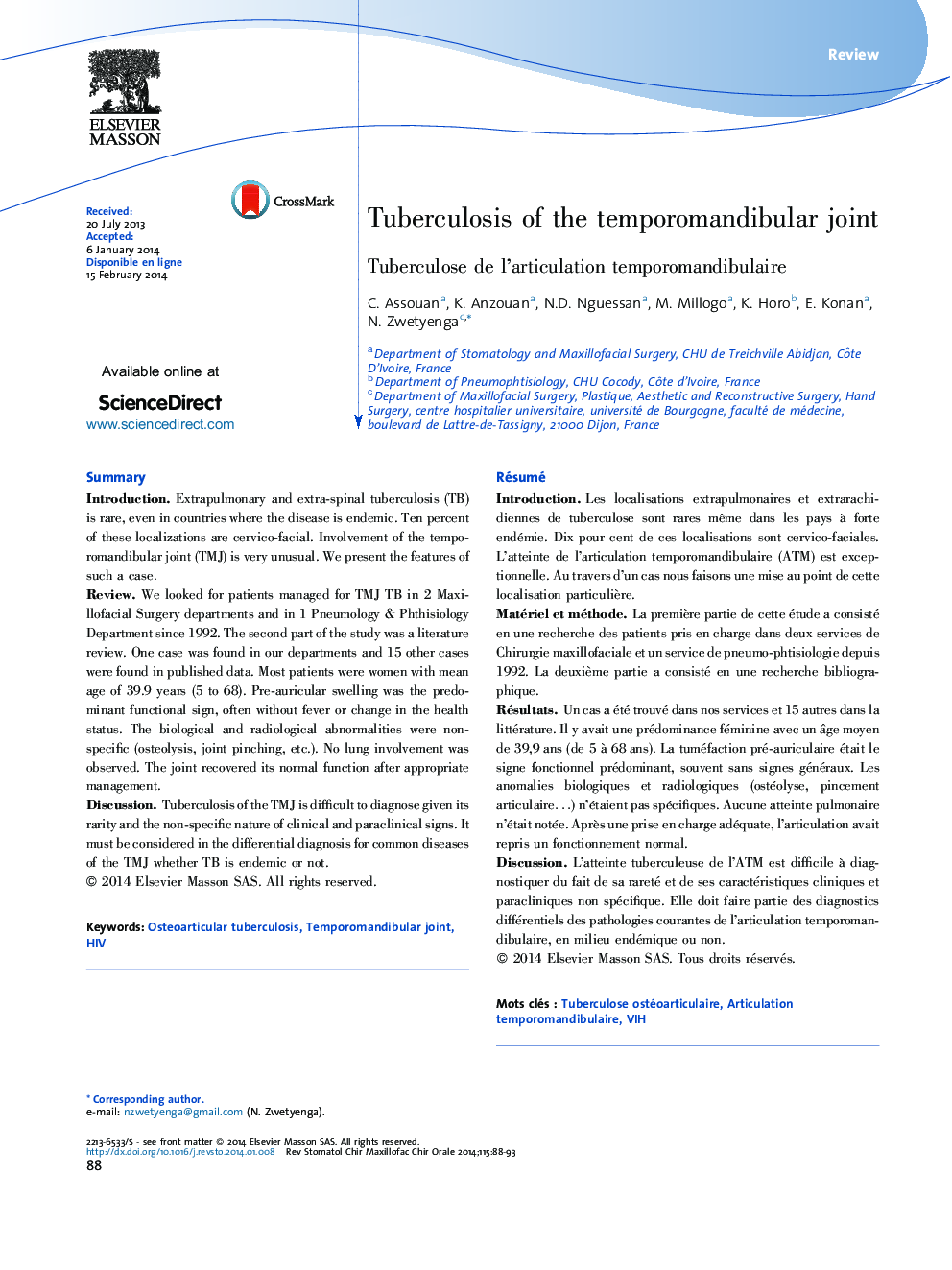 Tuberculosis of the temporomandibular joint