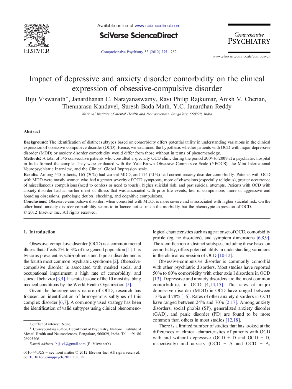 Impact of depressive and anxiety disorder comorbidity on the clinical expression of obsessive-compulsive disorder 