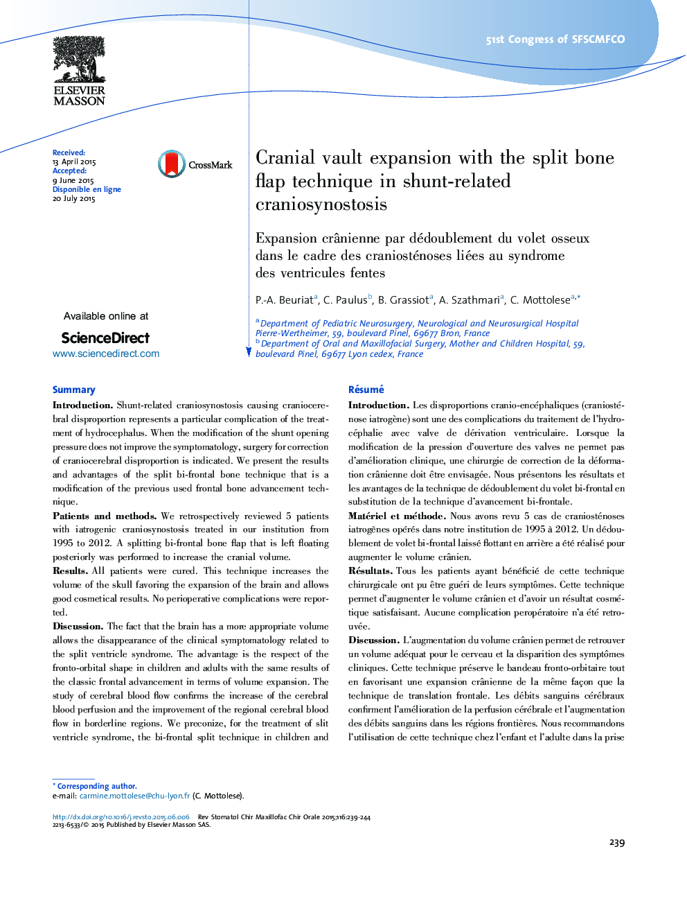 Cranial vault expansion with the split bone flap technique in shunt-related craniosynostosis