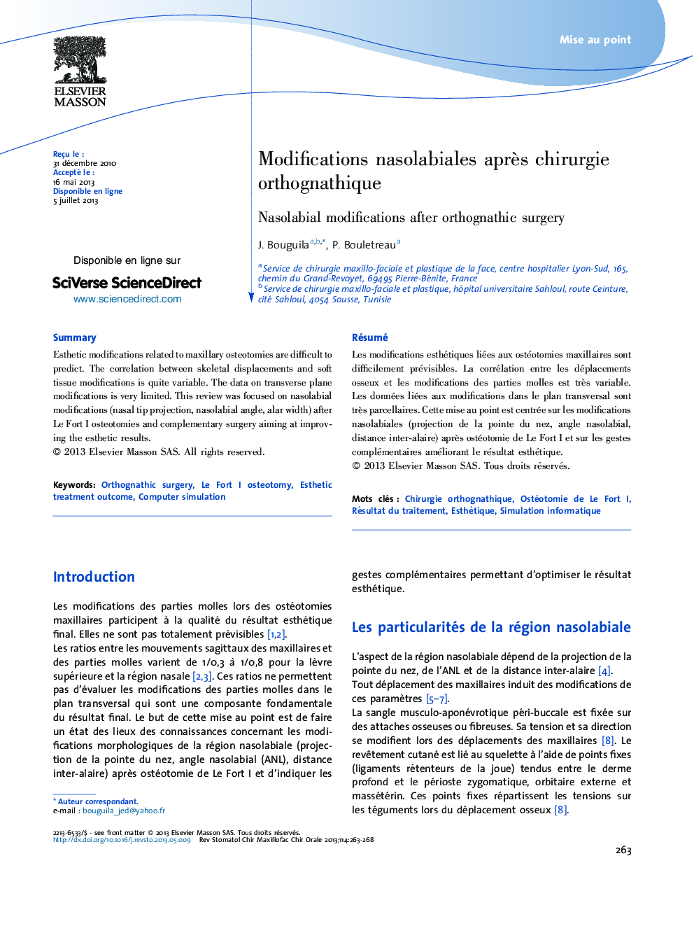 Modifications nasolabiales aprÃ¨s chirurgie orthognathique