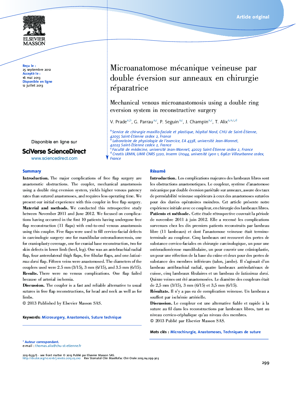 Microanatomose mécanique veineuse par double éversion sur anneaux en chirurgie réparatrice