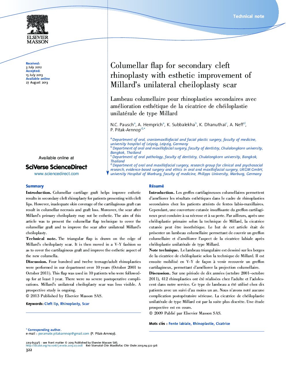 Columellar flap for secondary cleft rhinoplasty with esthetic improvement of Millard's unilateral cheiloplasty scar