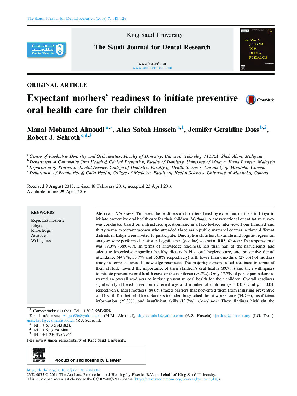 Expectant mothers’ readiness to initiate preventive oral health care for their children 