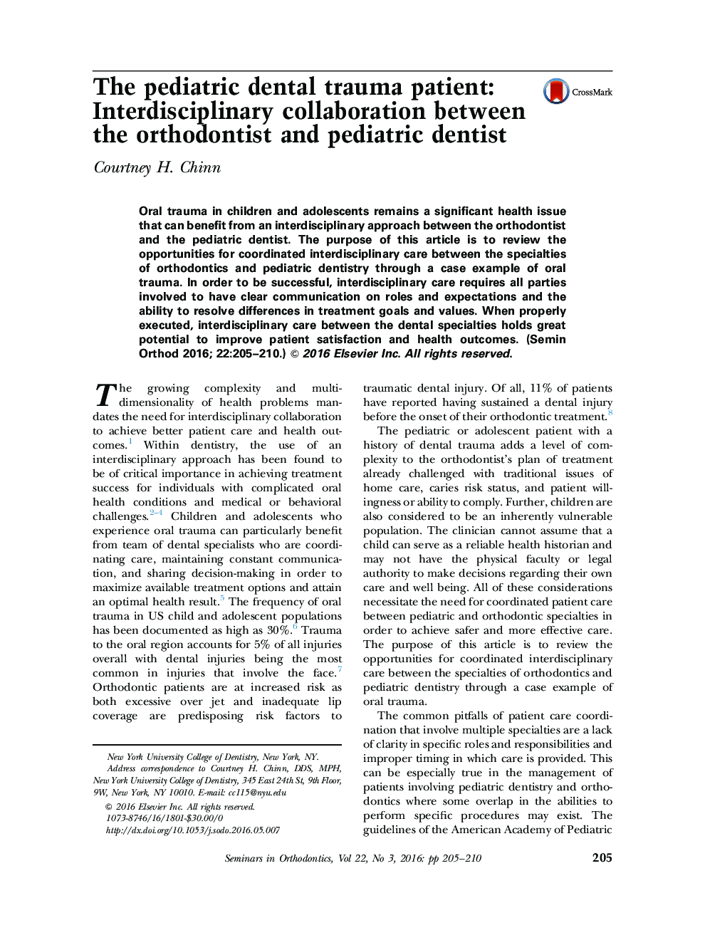 The pediatric dental trauma patient: Interdisciplinary collaboration between the orthodontist and pediatric dentist