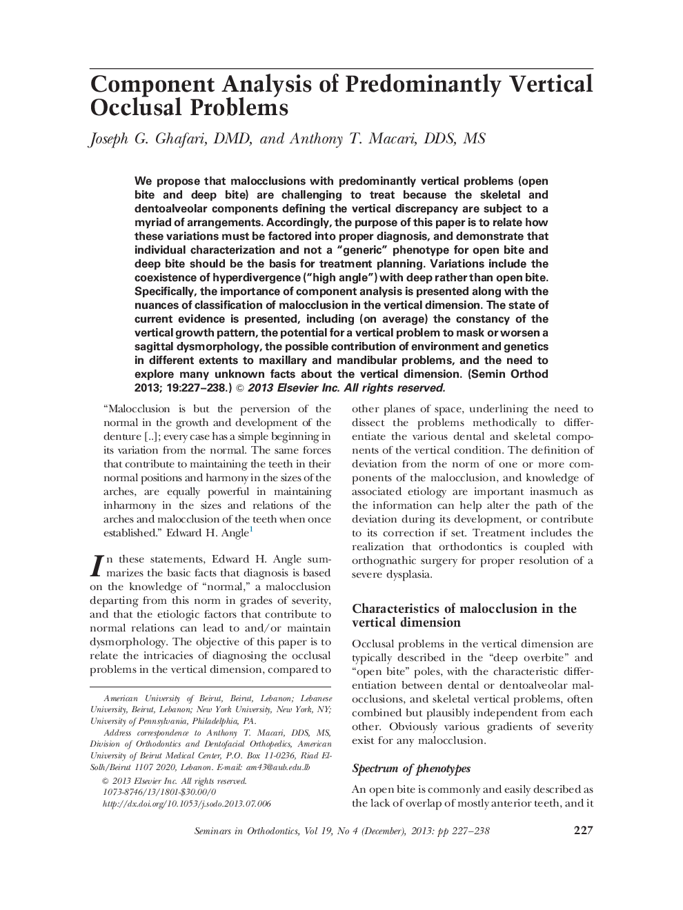 Component Analysis of Predominantly Vertical Occlusal Problems