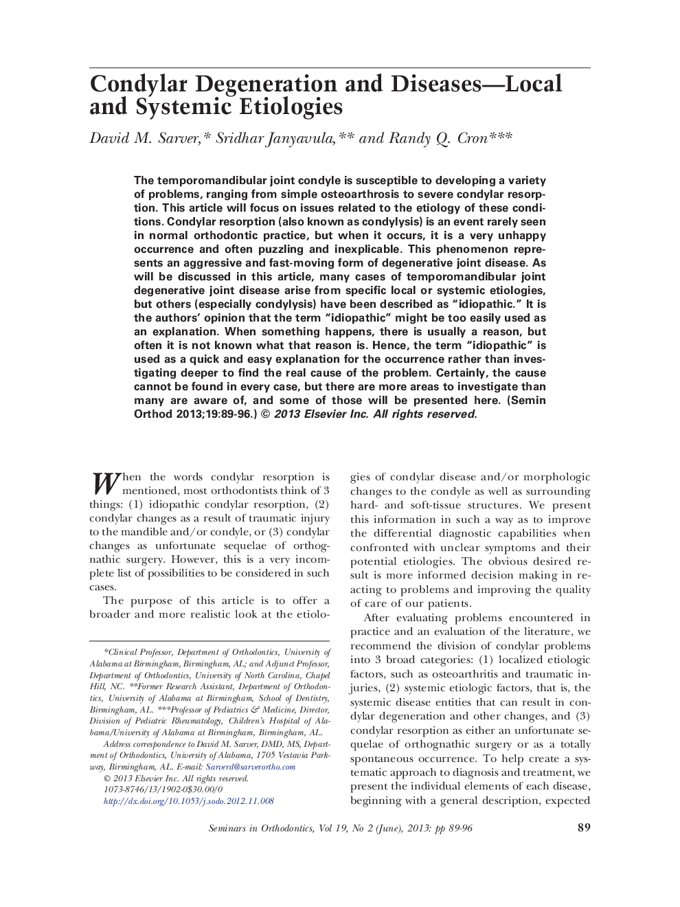 Condylar Degeneration and Diseases—Local and Systemic Etiologies