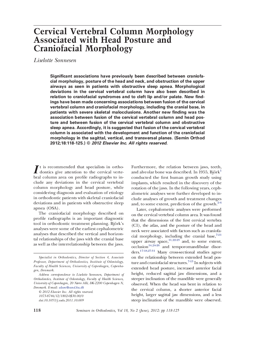 Cervical Vertebral Column Morphology Associated with Head Posture and Craniofacial Morphology