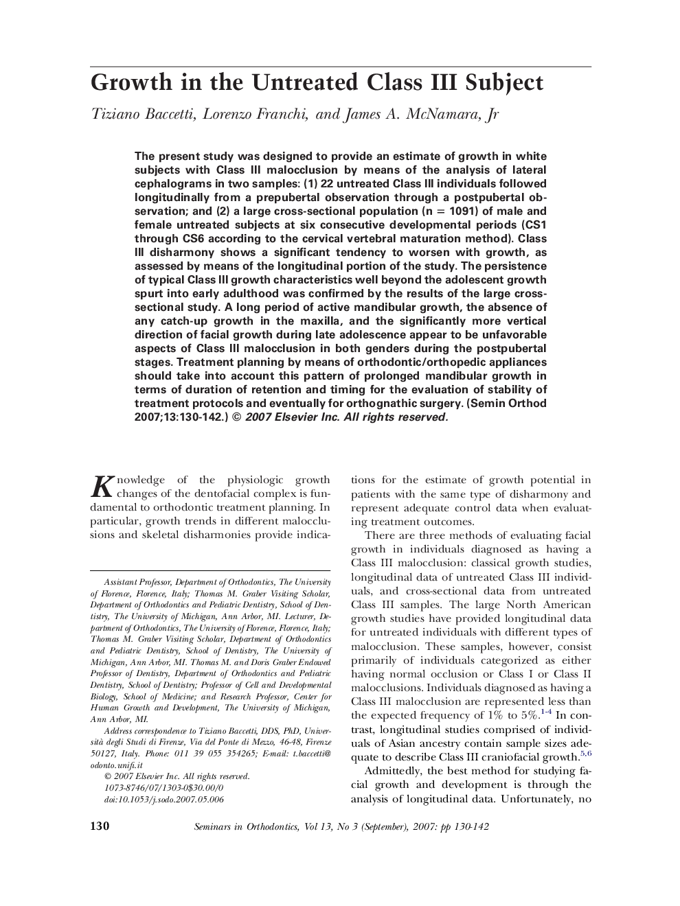 Growth in the Untreated Class III Subject