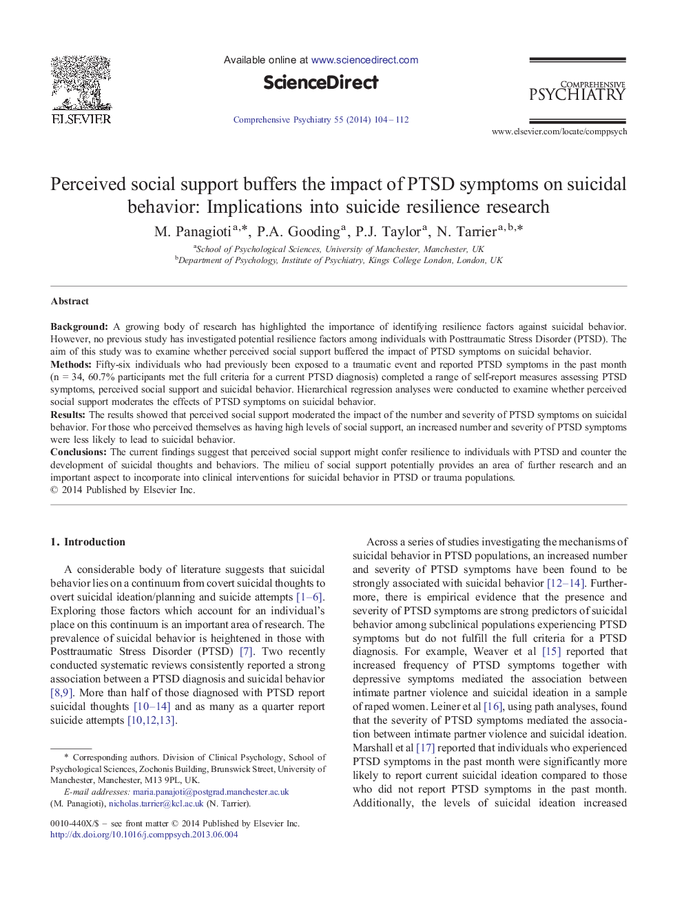 Perceived social support buffers the impact of PTSD symptoms on suicidal behavior: Implications into suicide resilience research