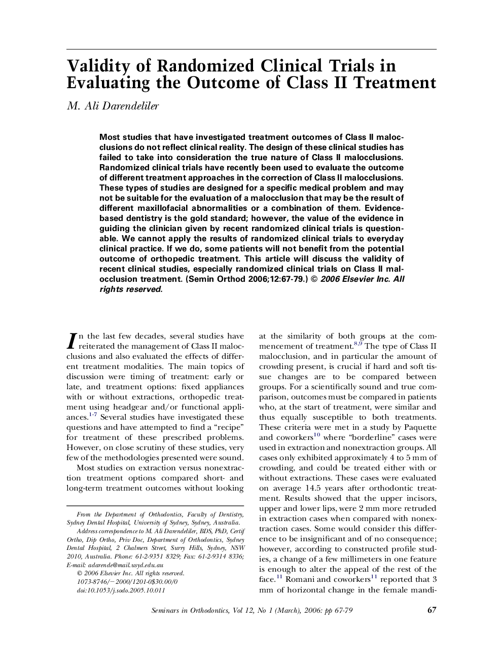 Validity of Randomized Clinical Trials in Evaluating the Outcome of Class II Treatment