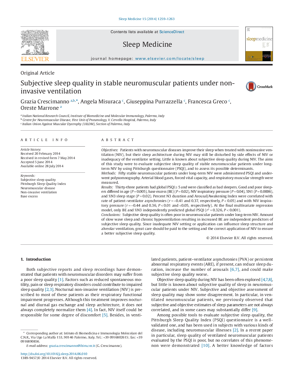 Subjective sleep quality in stable neuromuscular patients under non-invasive ventilation