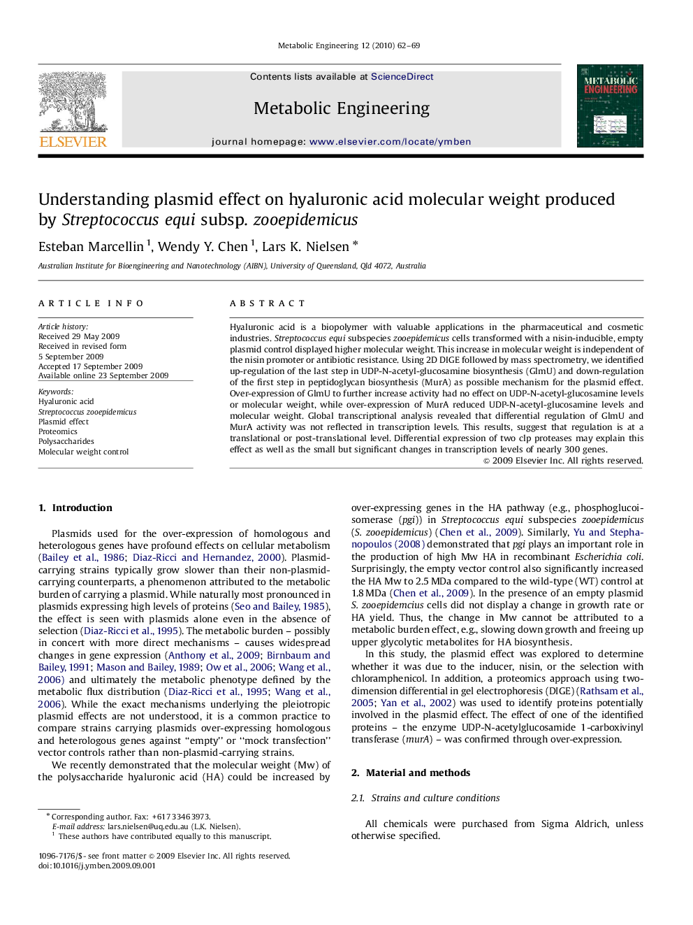 Understanding plasmid effect on hyaluronic acid molecular weight produced by Streptococcus equi subsp. zooepidemicus