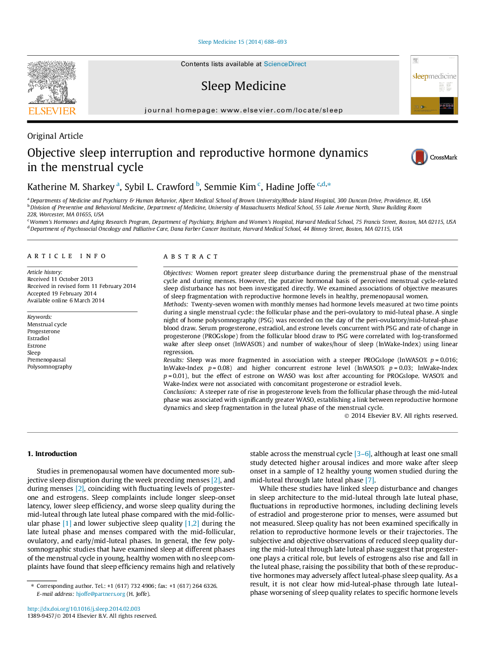 Objective sleep interruption and reproductive hormone dynamics in the menstrual cycle