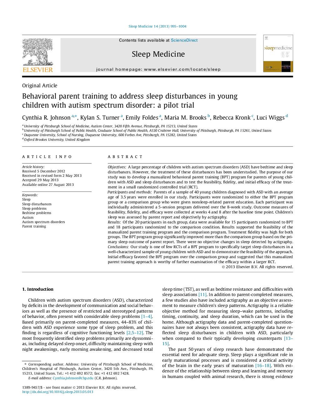 Behavioral parent training to address sleep disturbances in young children with autism spectrum disorder: a pilot trial