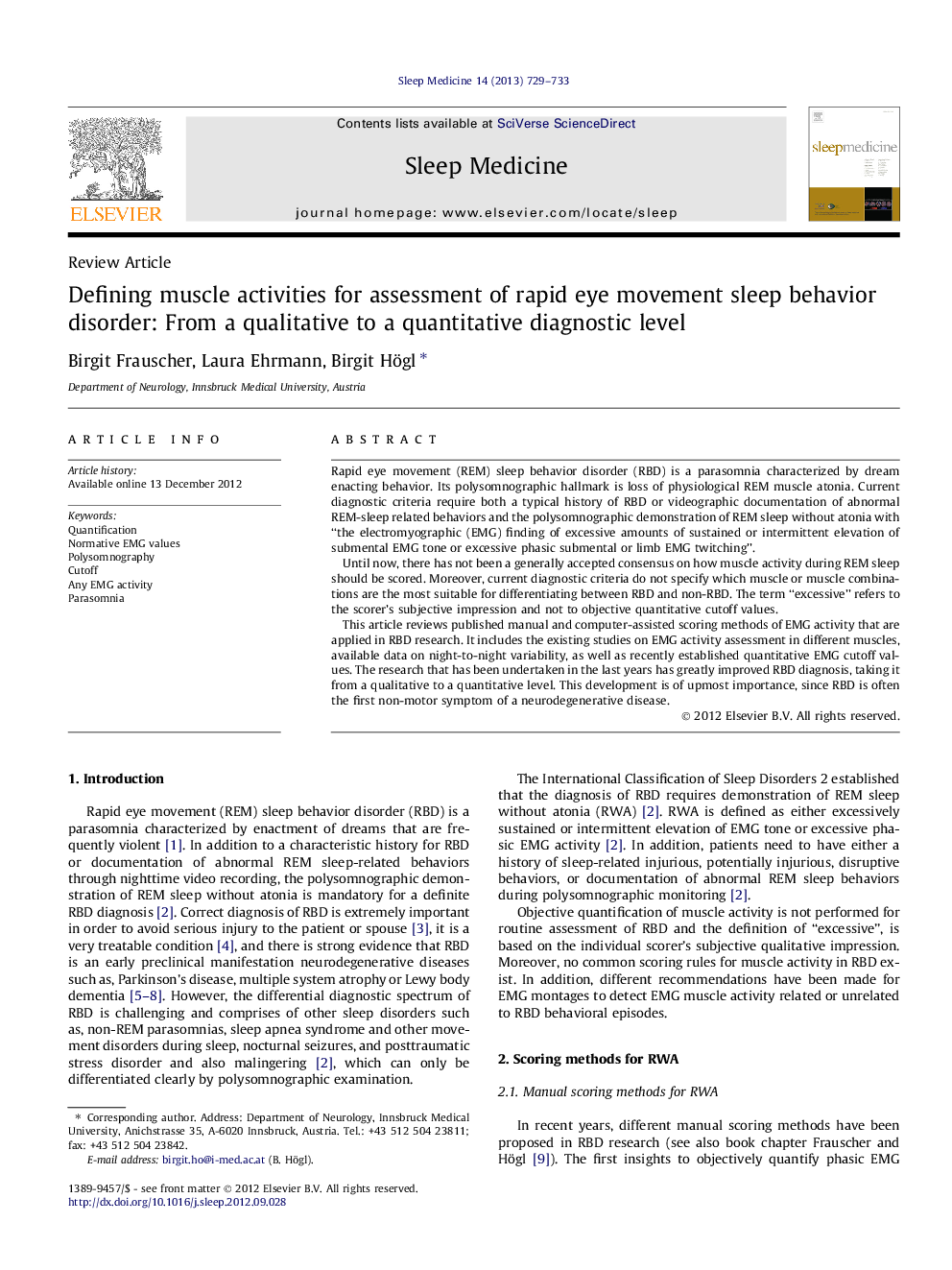 Defining muscle activities for assessment of rapid eye movement sleep behavior disorder: From a qualitative to a quantitative diagnostic level