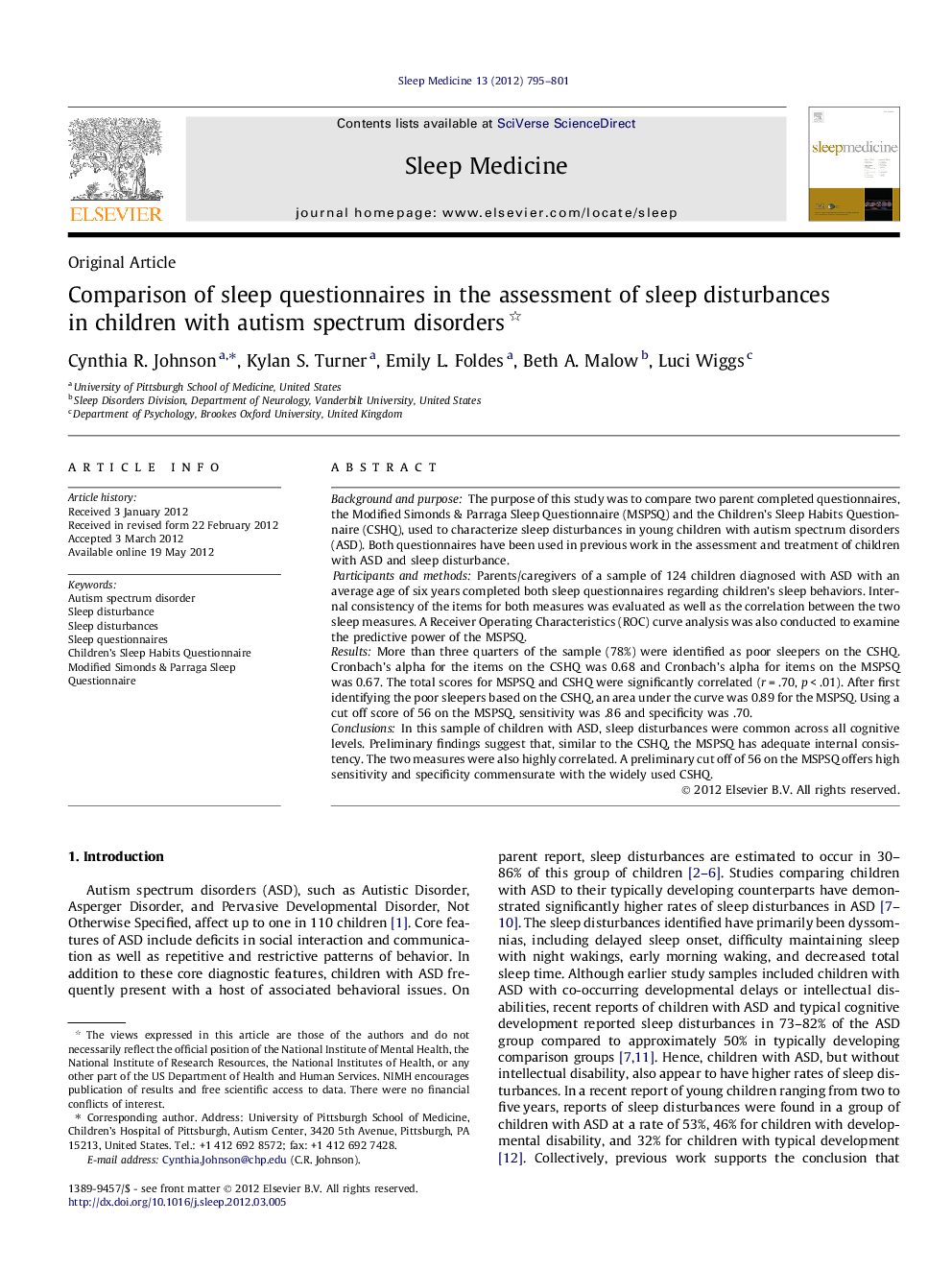 Comparison of sleep questionnaires in the assessment of sleep disturbances in children with autism spectrum disorders 