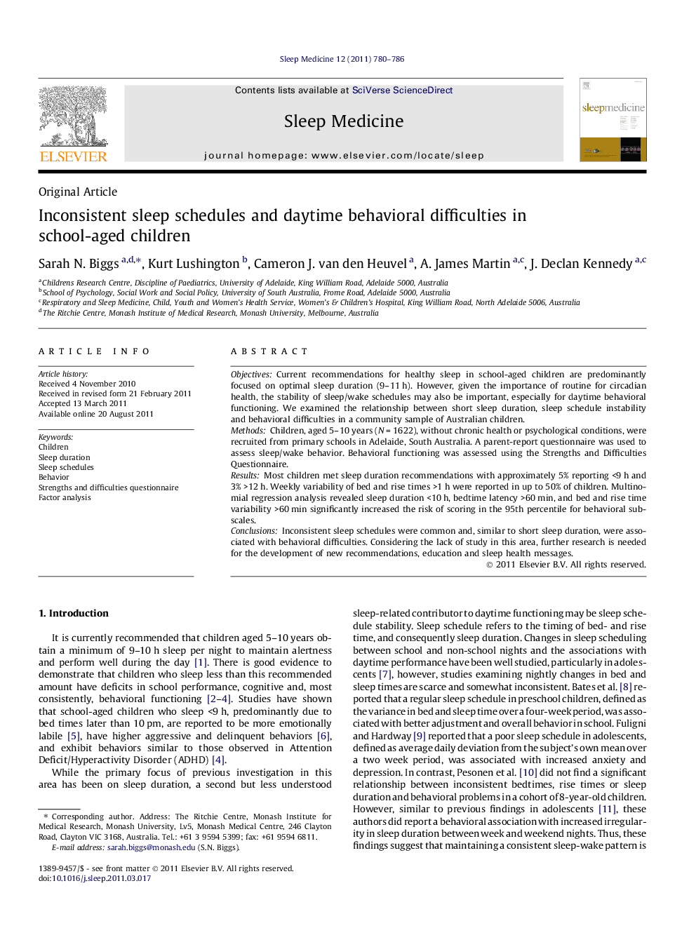 Inconsistent sleep schedules and daytime behavioral difficulties in school-aged children