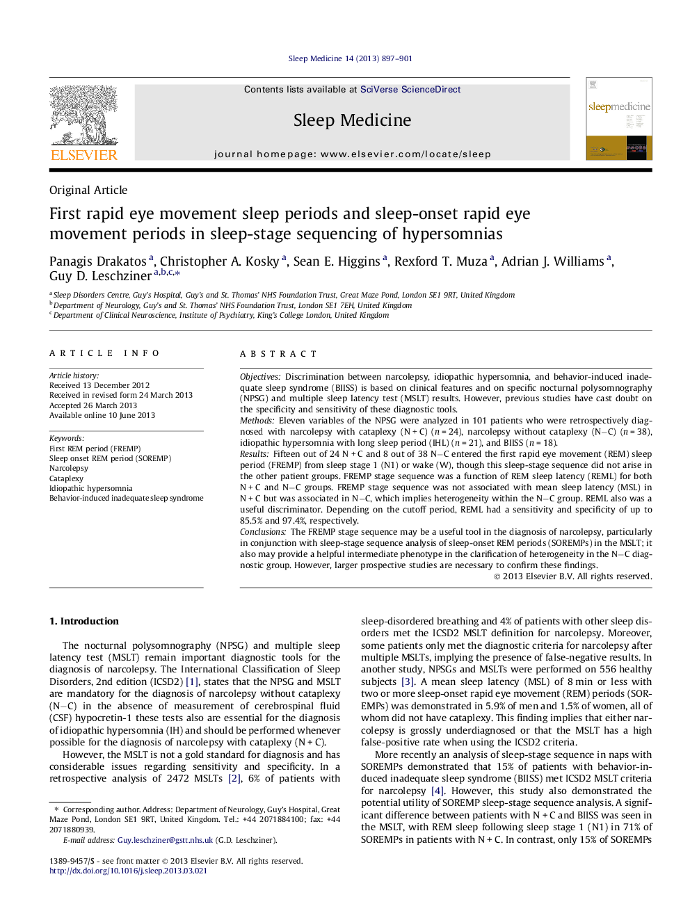 First rapid eye movement sleep periods and sleep-onset rapid eye movement periods in sleep-stage sequencing of hypersomnias