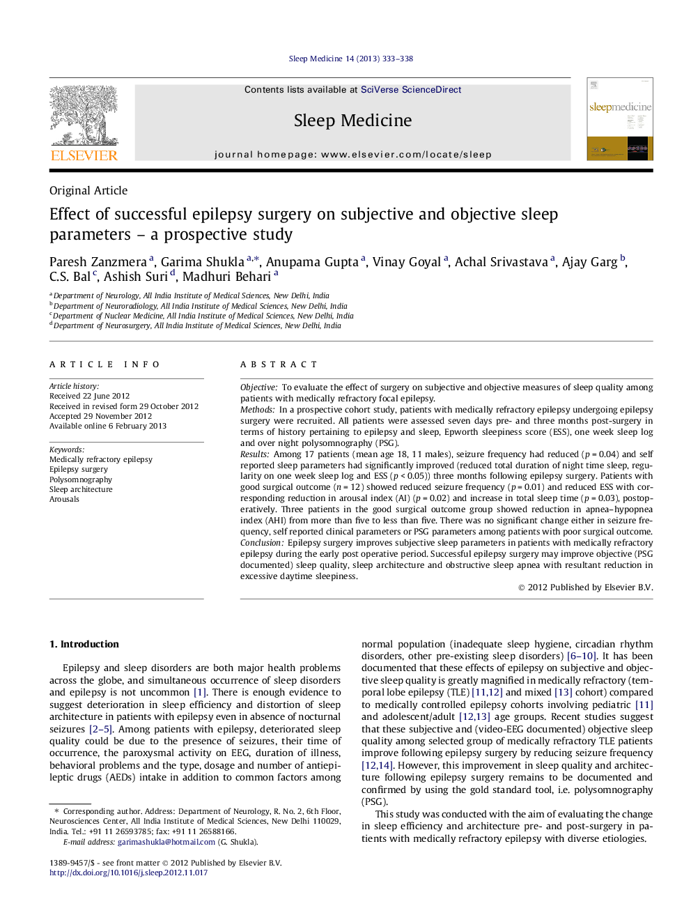 Effect of successful epilepsy surgery on subjective and objective sleep parameters – a prospective study