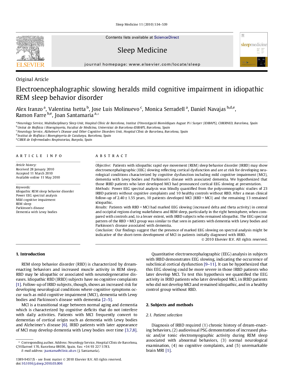 Electroencephalographic slowing heralds mild cognitive impairment in idiopathic REM sleep behavior disorder