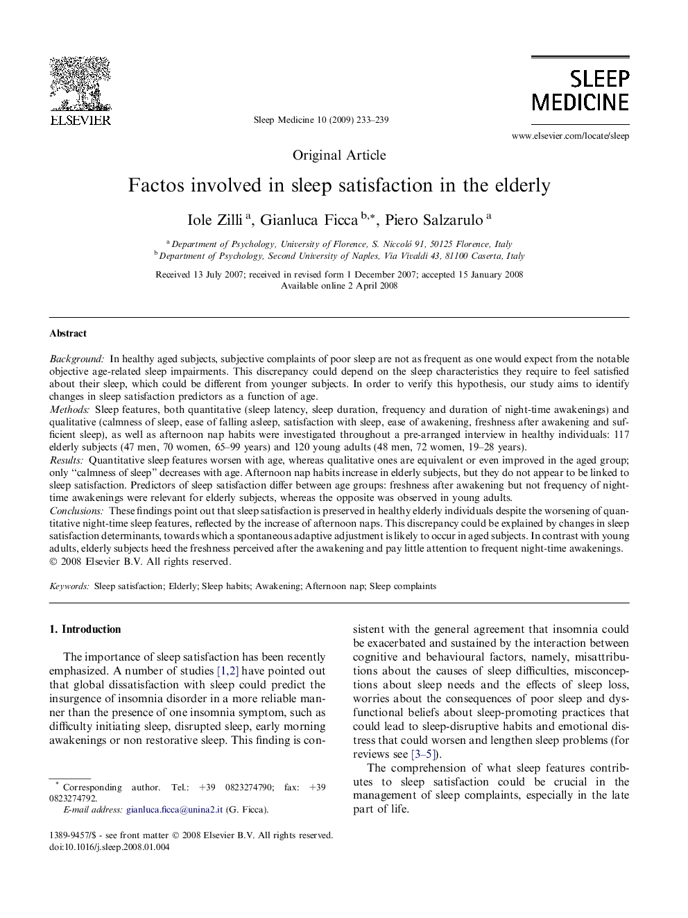 Factors involved in sleep satisfaction in the elderly