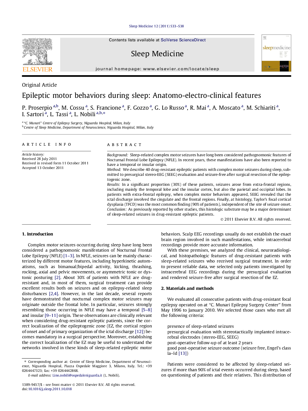 Epileptic motor behaviors during sleep: Anatomo-electro-clinical features