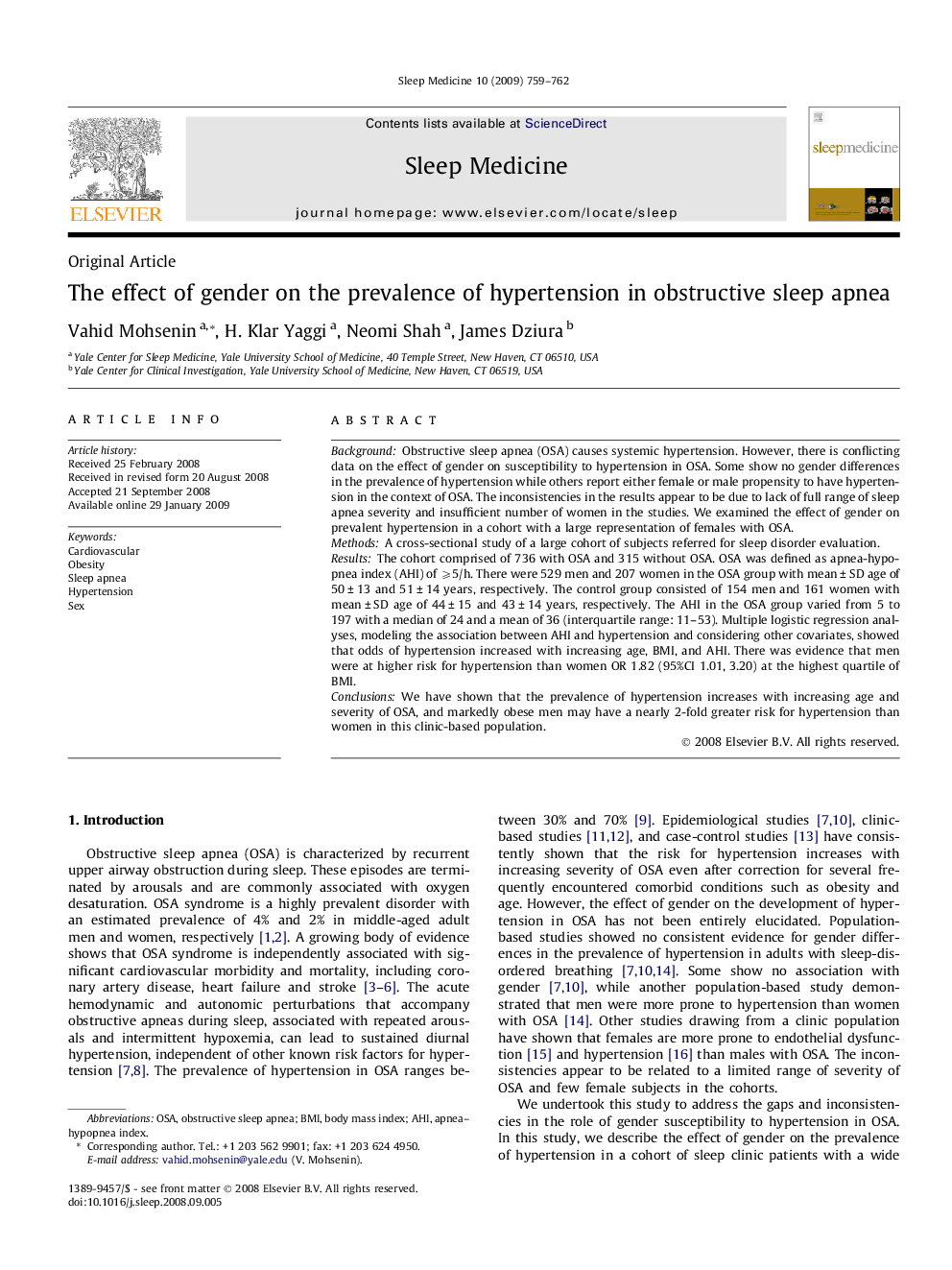 The effect of gender on the prevalence of hypertension in obstructive sleep apnea