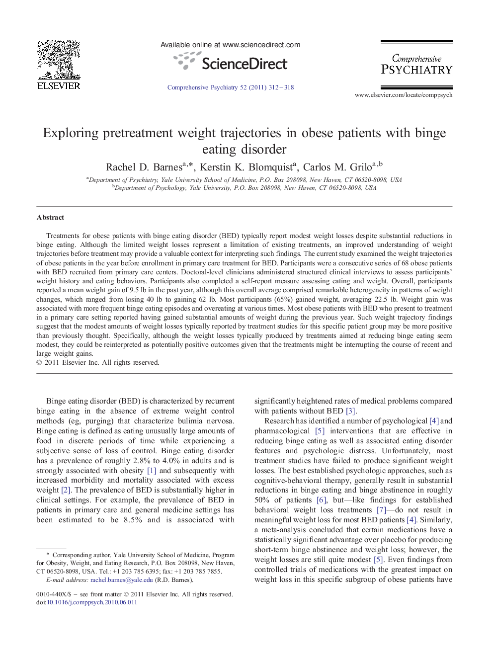 Exploring pretreatment weight trajectories in obese patients with binge eating disorder