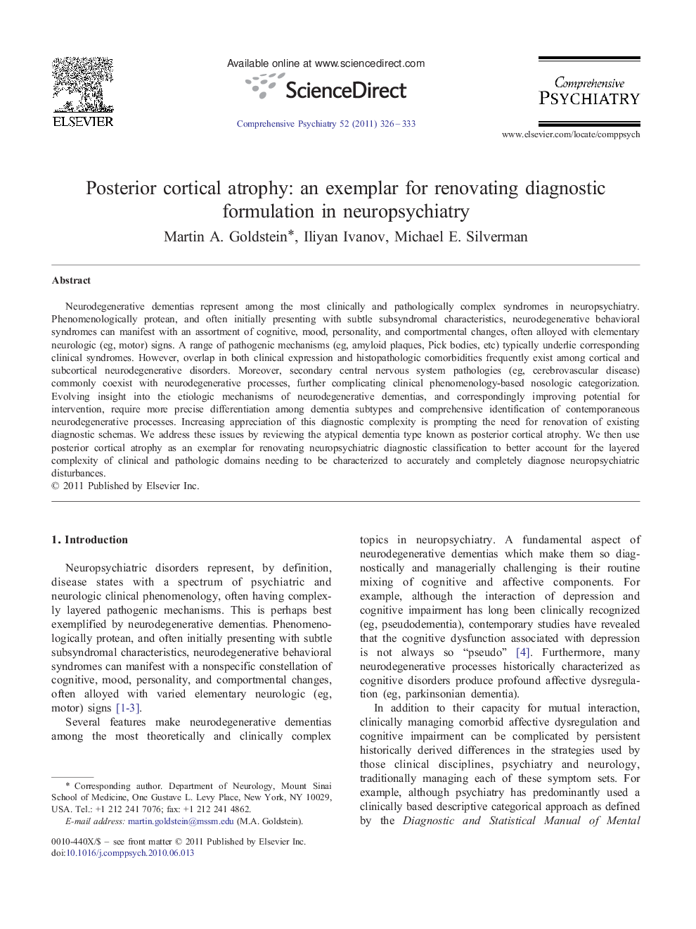 Posterior cortical atrophy: an exemplar for renovating diagnostic formulation in neuropsychiatry