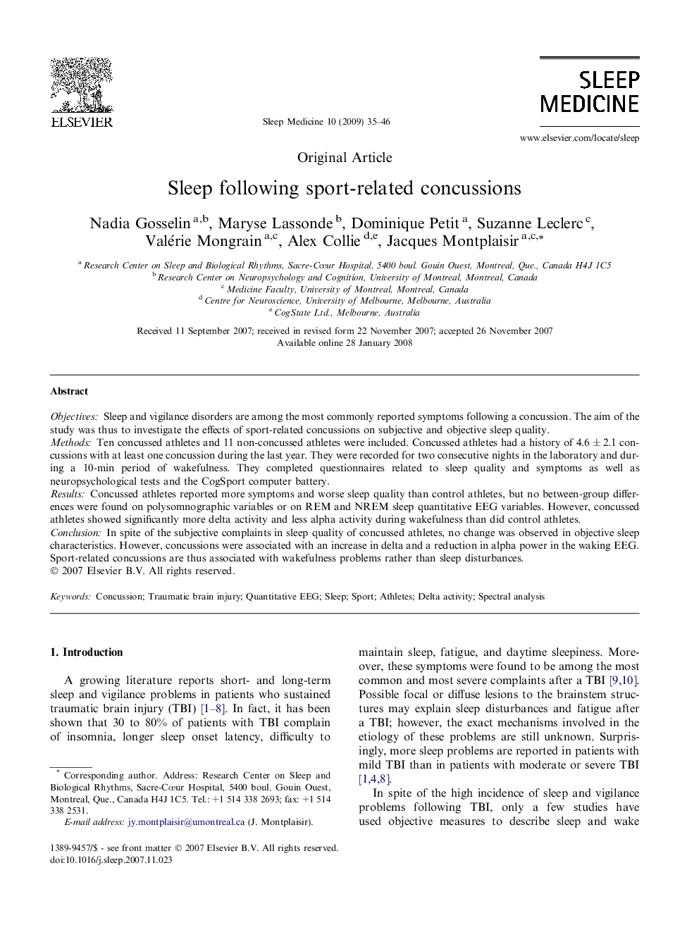 Sleep following sport-related concussions