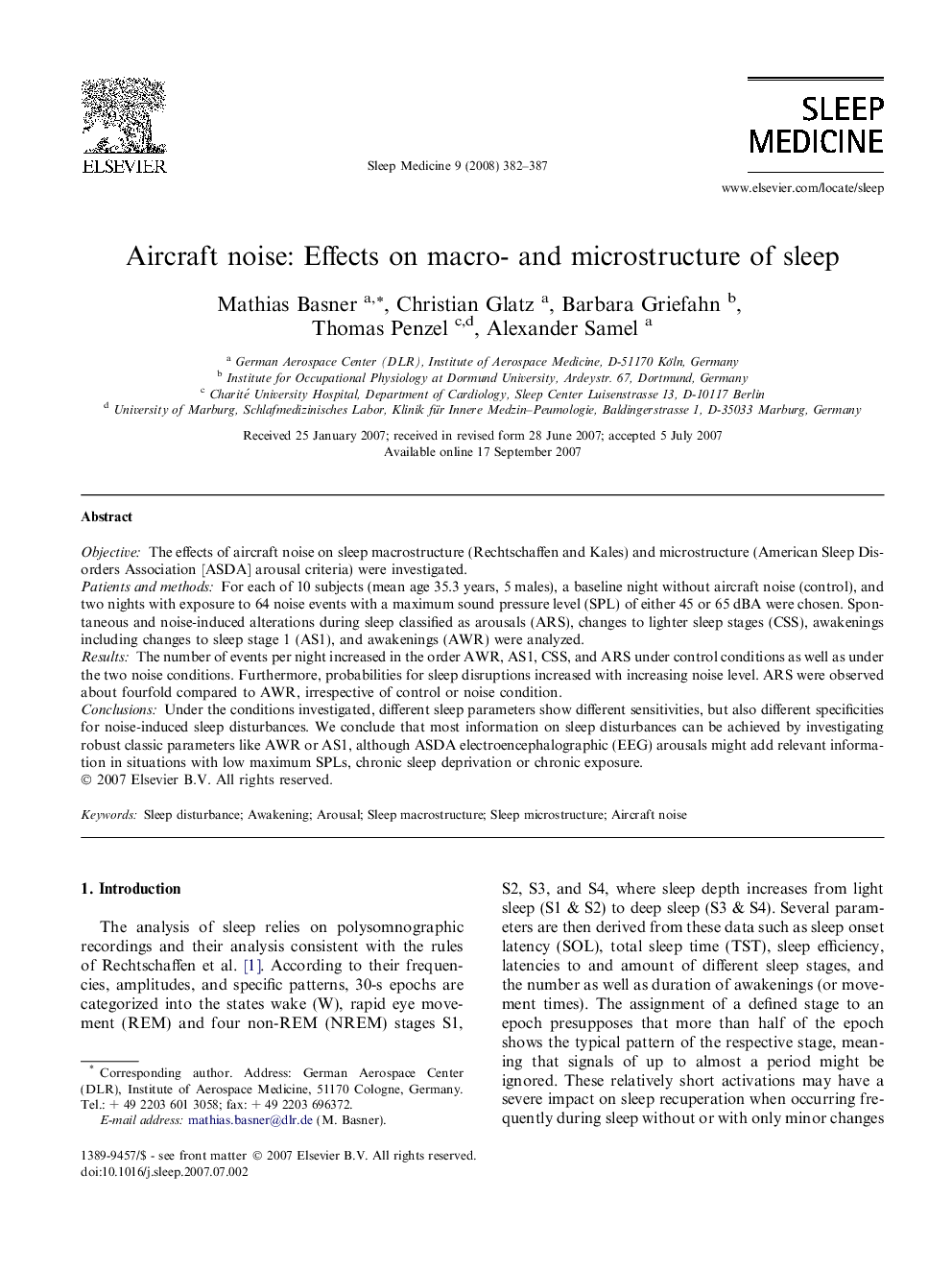 Aircraft noise: Effects on macro- and microstructure of sleep