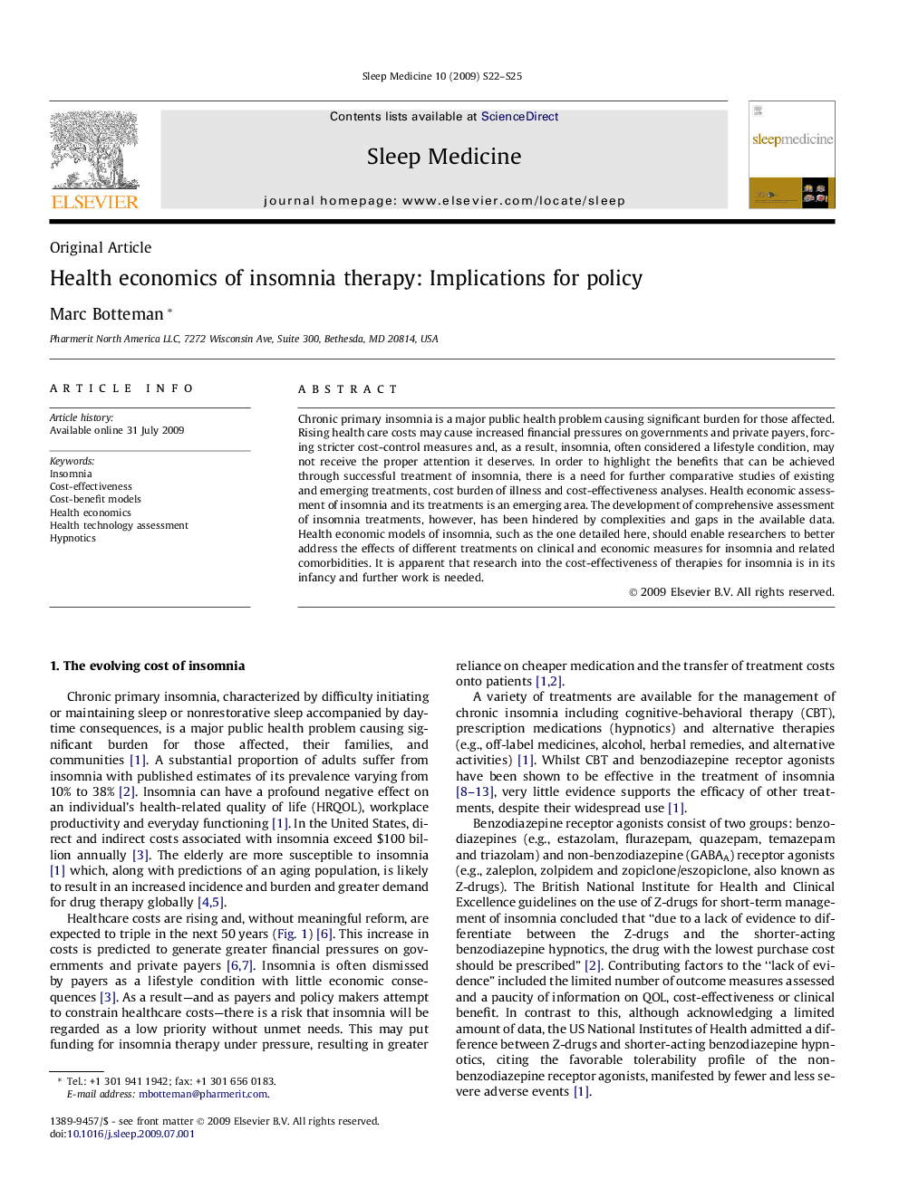 Health economics of insomnia therapy: Implications for policy